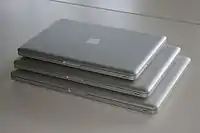 A size comparison of the unibody line of MacBook Pro notebooks