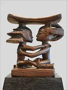 Luba headrest with two caryatid, 19th century, wood, Musée du Quai Branly, Paris