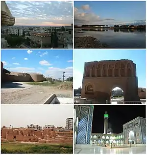 Raqqa skyline • The EuphratesRaqqa city walls
 • Baghdad gateQasr al-Banat Castle • Uwais al-Qarni Mosque