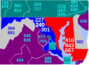 area codes 227, 240, and 301. These numbers are related to the main zip codes of Maryland.