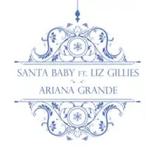 A white background displaying a blue Christmas ornament hanging from above with the song's title.