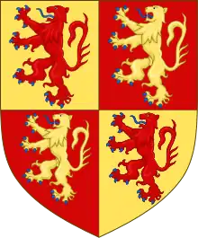 Owain Glyndŵr's banner. Glyndŵr used the same coat of arms as his predecessors as Princes, Llywelyn ap Gruffudd and Owain Lawgoch.