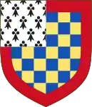 Coat of arms from 1213 onwards (Checky or and azure within a bordure gules, a canton ermine).