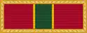 A red ribbon with a vertical green stripe running down the center