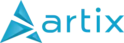 The logo for Artix Linux, containing a blue arrow on the left and the word "Artix" in lowercase, also blue on the right.