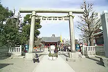 A jinja (shrine), characterized by the presence of a torii