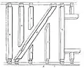 B is an intermediate post, C is a window post G are studs which are interrupted by a brace (F) in a timber framed wall.