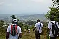 Hikers climbing down