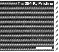 Atomic resolution image of 1T-TaS2 (298 K). Acquired using HAADF STEM. Scale bar 2nm.