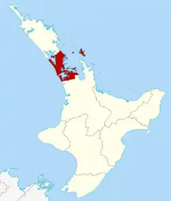 Auckland Region within the North Island, New Zealand