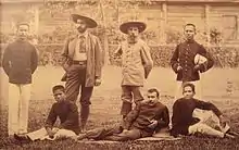 Auguste Pavie (third from left) and Pierre Lefèvre-Pontalis in 1893 with Cambodian interpreters trained at the École Coloniale