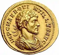 Golden coin depicting man with diadem facing right