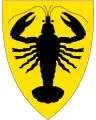 Coat of arms for the municipality of Aurskog-Høland (kommune), Norway, "Or, a lobster haurient sable"