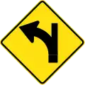 (W2-16) Side road intersection, entering straight ahead on a curve to left