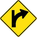 (W2-16) Side road intersection, entering straight ahead on a curve to right