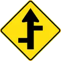 (W2-8) Staggered side road intersection, first from left