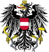 The coat of arms of Austria has one supporter, an eagle, which bears the escutcheon on its breast. This arrangement is common where eagles and other birds are used as supporters, as in the Great Seal of the United States and the coat of arms of Russia.