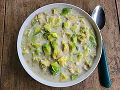 Avocado in milk and sugar, a traditional dish from the Philippines where avocados are regarded as a dessert fruit, rather than savory.