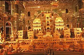 Gold carving depiction of legendary Ayodhya at the Ajmer Jain temple, Ajmer