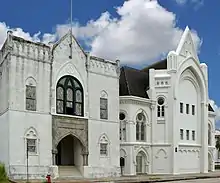 The Henry Cohen Community House on left and the 1890s former synagogue on right, after modification as a Masonic lodge