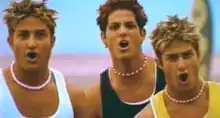 b4-4 in their music video for "Get Down" (left to right: Ryan Kowarsky, Ohad Einbinder, and Dan Kowarsky)