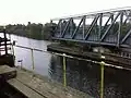 The swing aqueduct in open position. At this point transit through the Manchester Ship Canal is possible.