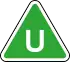 Green triangle with U in centre