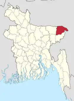 Location of Sylhet District in Bangladesh