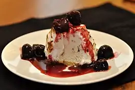 Baked Alaska, ice cream and cake topped with browned meringue