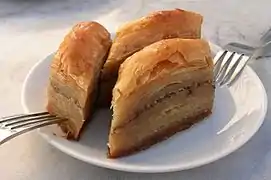 Baklava is made with phyllo pastry.