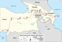 Location of Baku–Tbilisi–Ceyhan pipeline