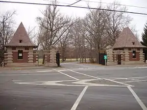 The Ballantine gates, on the east side of the park by Forest Hill, were given to Branch Brook Park by Peter Ballantine in 1899.  They are modeled on gates in Scotland