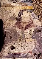 Devotee in double-lapel caftan, left wall of the niche of the Western Buddha. He has also been described as a Hephthalite.