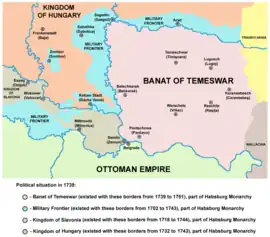 Map of Military Frontier sections in Syrmia, Bačka, and Pomorišje in 1718-1744