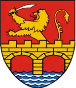 Coat of arms of Banat (the bridge) and Oltenia (the lion rampant) from 1992.