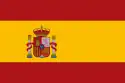 The flag of Spain, a charged horizontal triband.