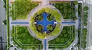 An aerial view of the underground fountain