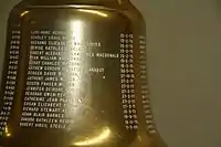 Ship's bell as Baptismal font at chapel, Yeo Hall, Royal Military College of Canada