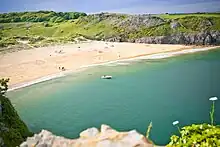 View of Barafundle Beach from a high vantage point