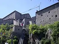 Funicular railway that takes visitors up to Fort Bard