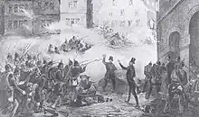 Revolutionary barricades during the 1848 May Uprising in Dresden