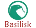 The logo of Basilisk, a green snake head in a white circle