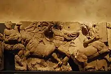 One of the stones of the Bassae Frieze showing the battles with centaurs