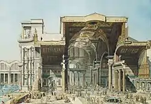 Cross-section of the Baths of Diocletian rendered French architect Edmond Paulin, 1880