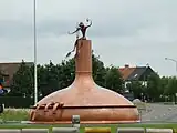 Roundabout in Bavikhove decorated with artwork referring to (and sponsored by) the local Bavik Brewery