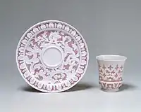 Beaker and saucer with carved design, c. 1743