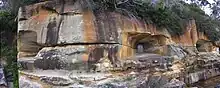 The Beehive Casemate (designed by James Barnet) was carved into the cliff face at Obelisk Bay in Sydney Harbour around 1871