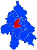 Location of Čukarica within the city of Belgrade