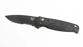 Benchmade 4300 CLA Composite Lite Auto.  Auto knife push button operation with side-mounted safety, reversible clip. Length 7.85- inches Blade length 3.4 inches. Blade Material CM154.