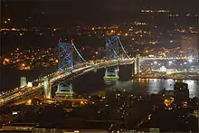 Benjamin Franklin Bridge crosses the Delaware, connecting Philadelphia and Camden, New Jersey.